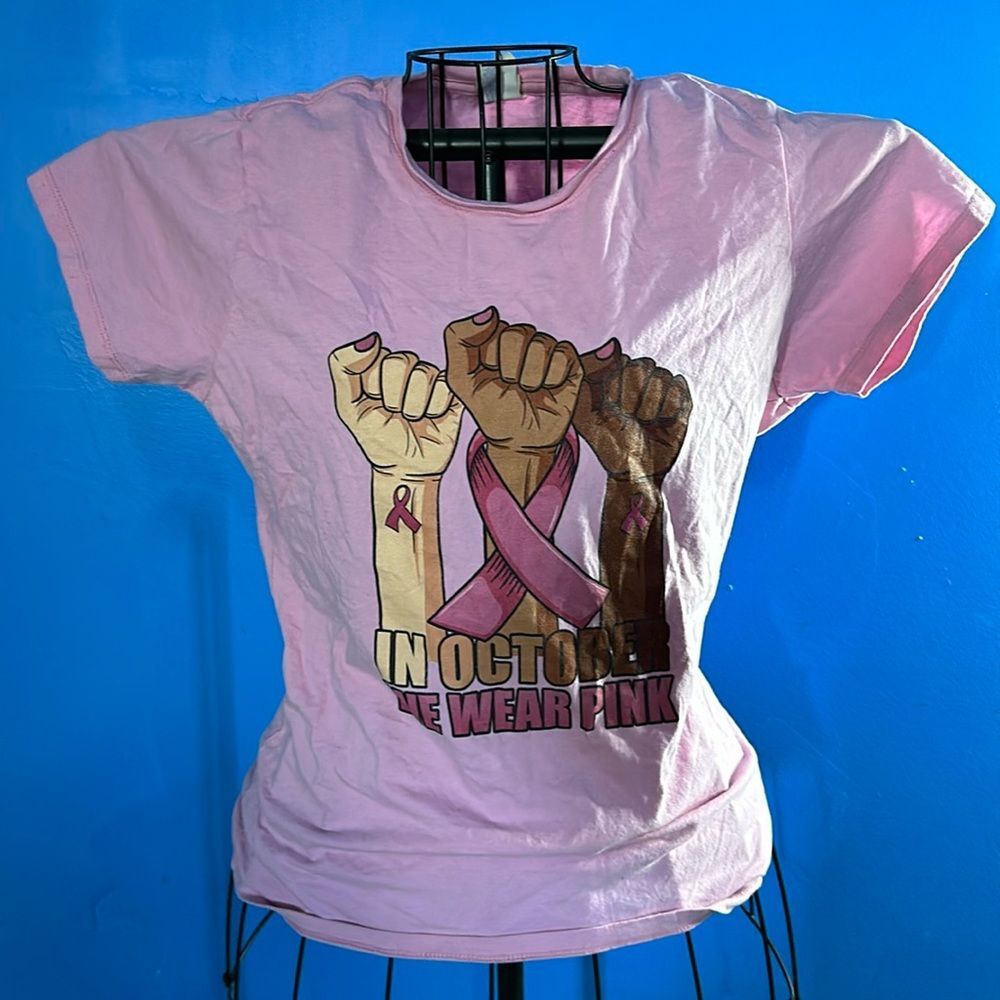 "In October We Wear Pink" Girl's Medium T-Shirt Breast Cancer Support